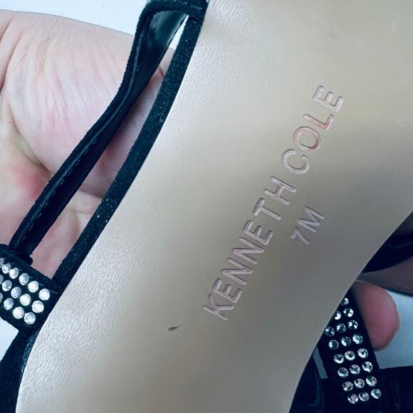 Kenneth Cole Slingback Jewelled Kitten Heel Black Silver Strappy Ankle - 7 - Picture 7 of 10